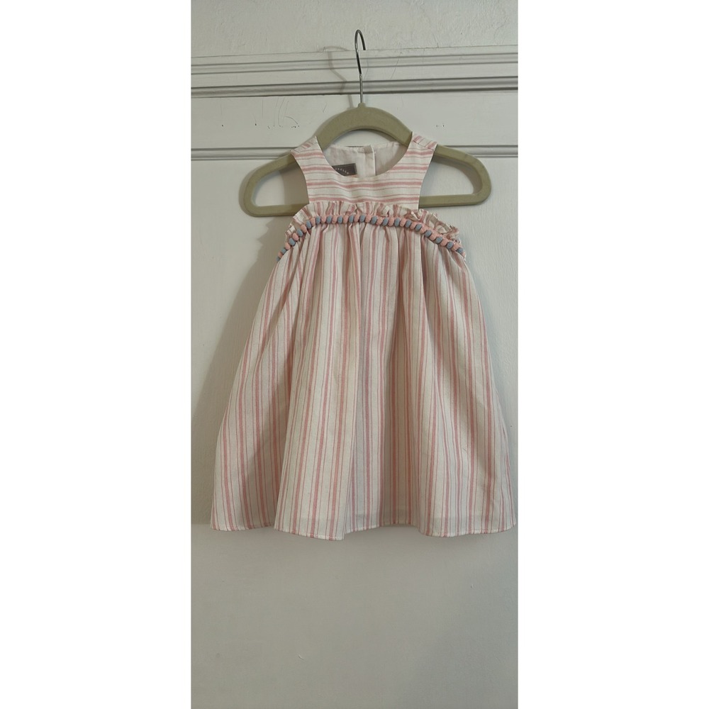 Pastourelle by Pippa & Julie Baby Girl Pink Stripe Pom Pom Dress 12M